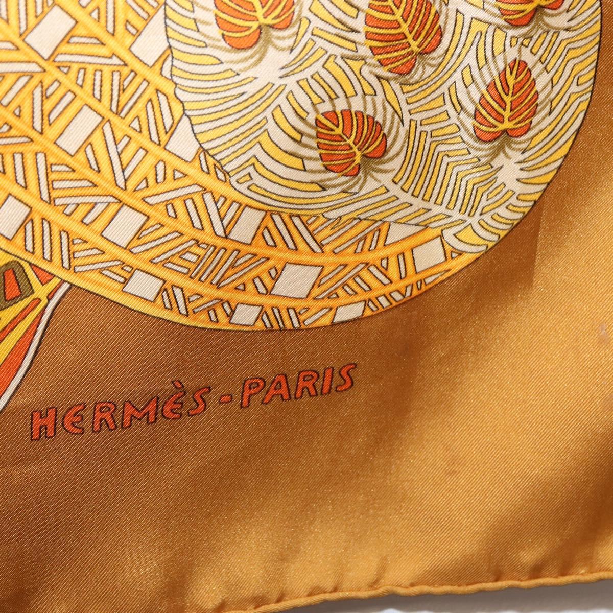 HERMES Carre 90 Scarf ""ART des STEPPES"" Silk Brown Auth am9303