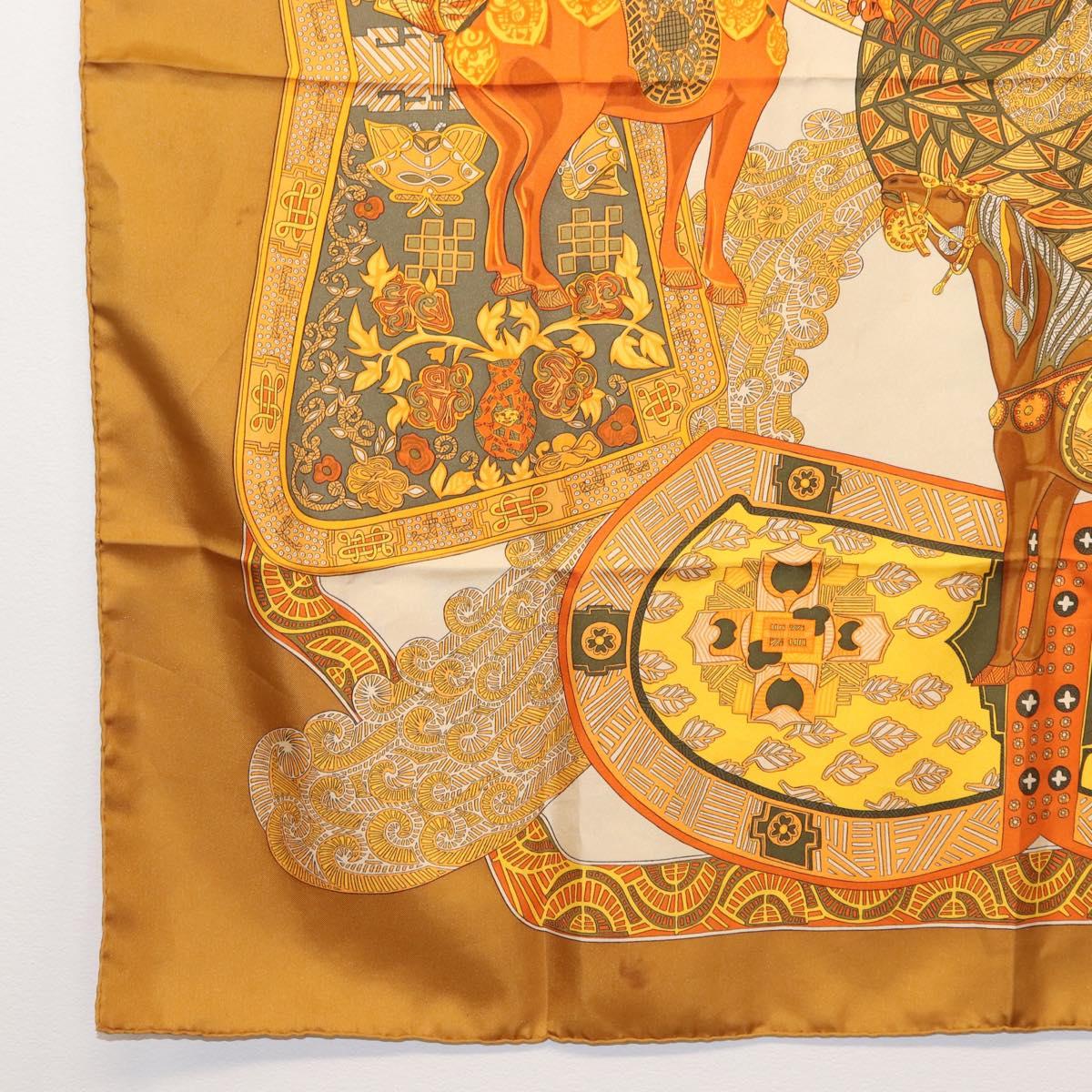 HERMES Carre 90 Scarf ""ART des STEPPES"" Silk Brown Auth am9303