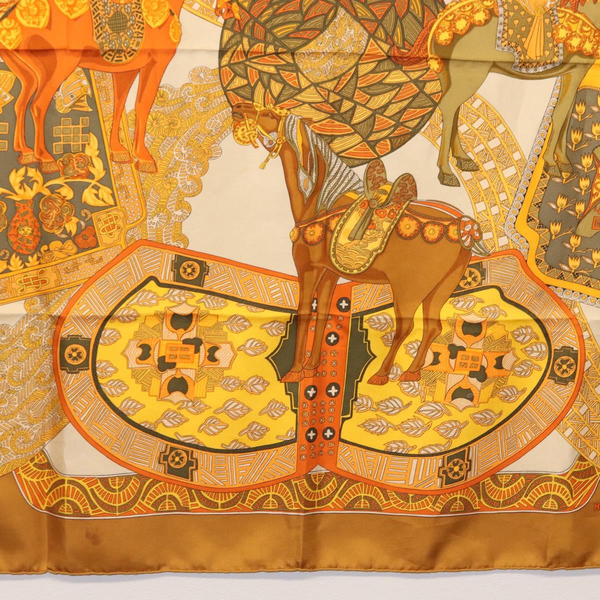 HERMES Carre 90 Scarf ""ART des STEPPES"" Silk Brown Auth am9303