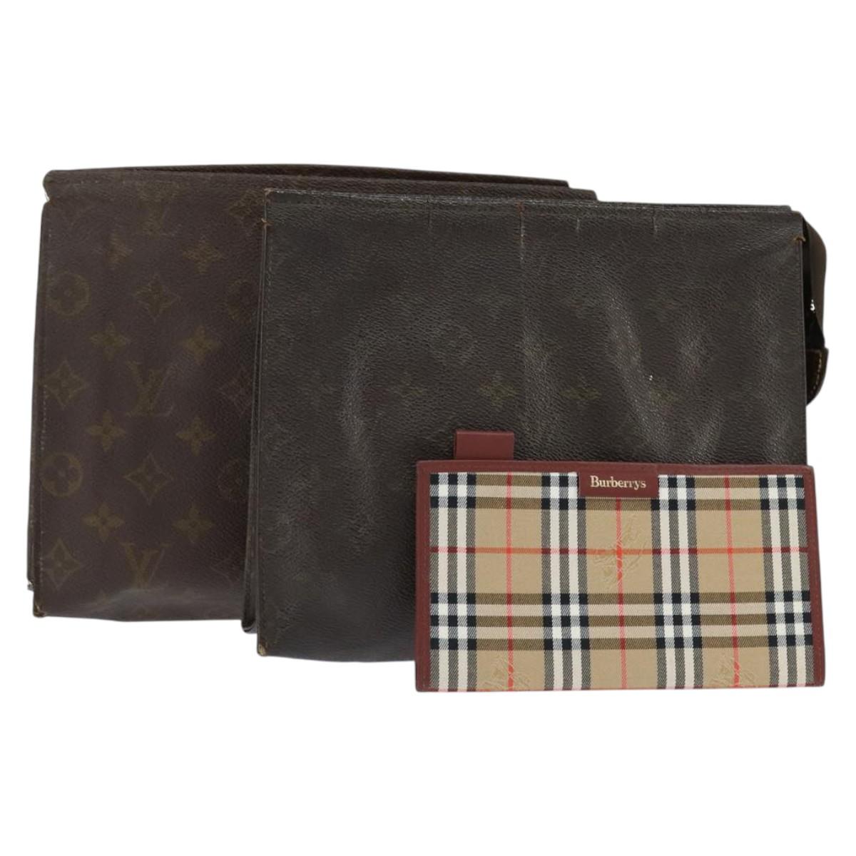 Burberrys Louis Vuitton Monogram Clutch Bag PVC Vintage 3Set Beige Auth am9305