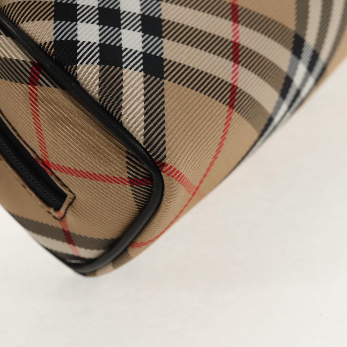 BURBERRY Nova Check Pouch Canvas Beige Silver Auth am9306V
