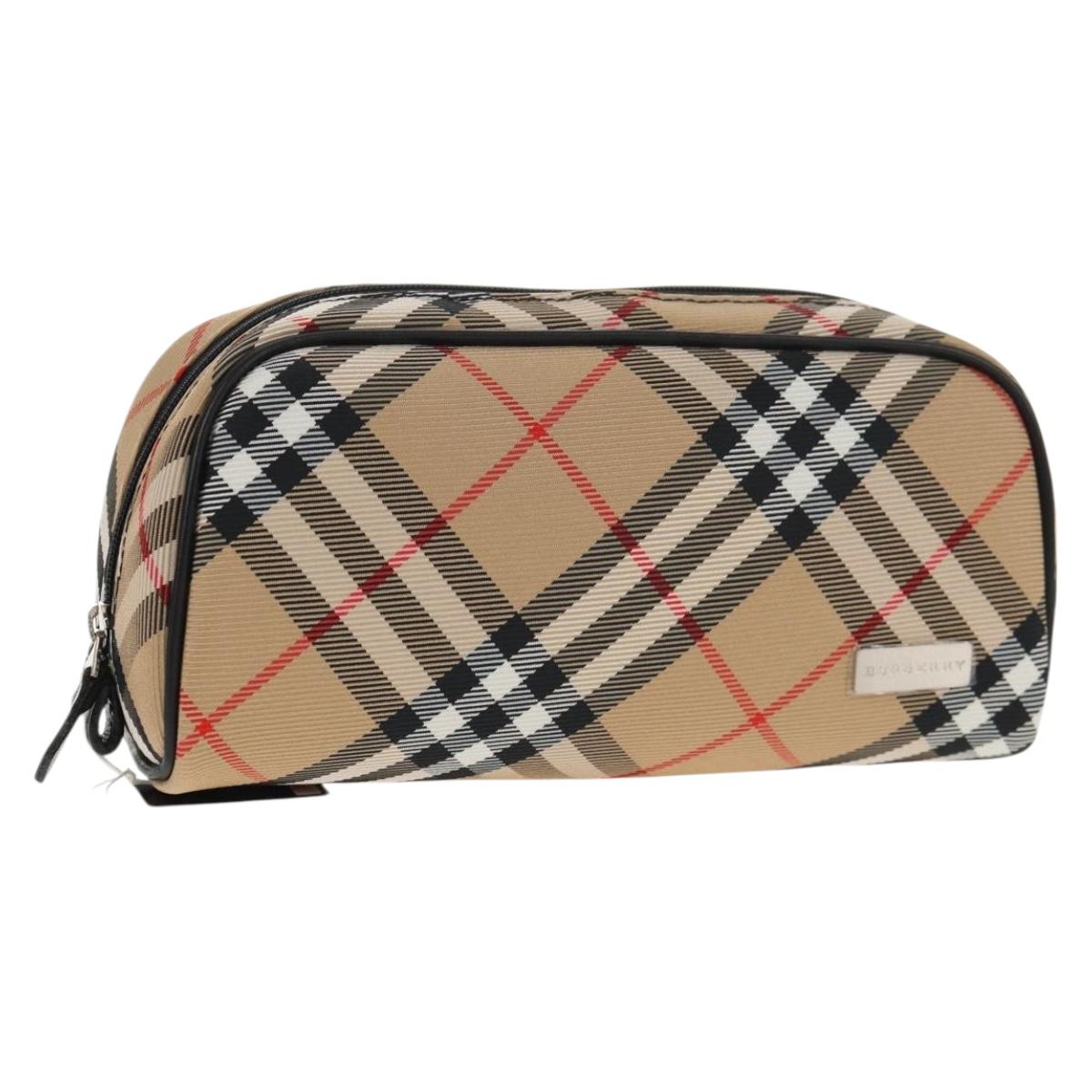 BURBERRY Nova Check Pouch Canvas Beige Silver Auth am9306V