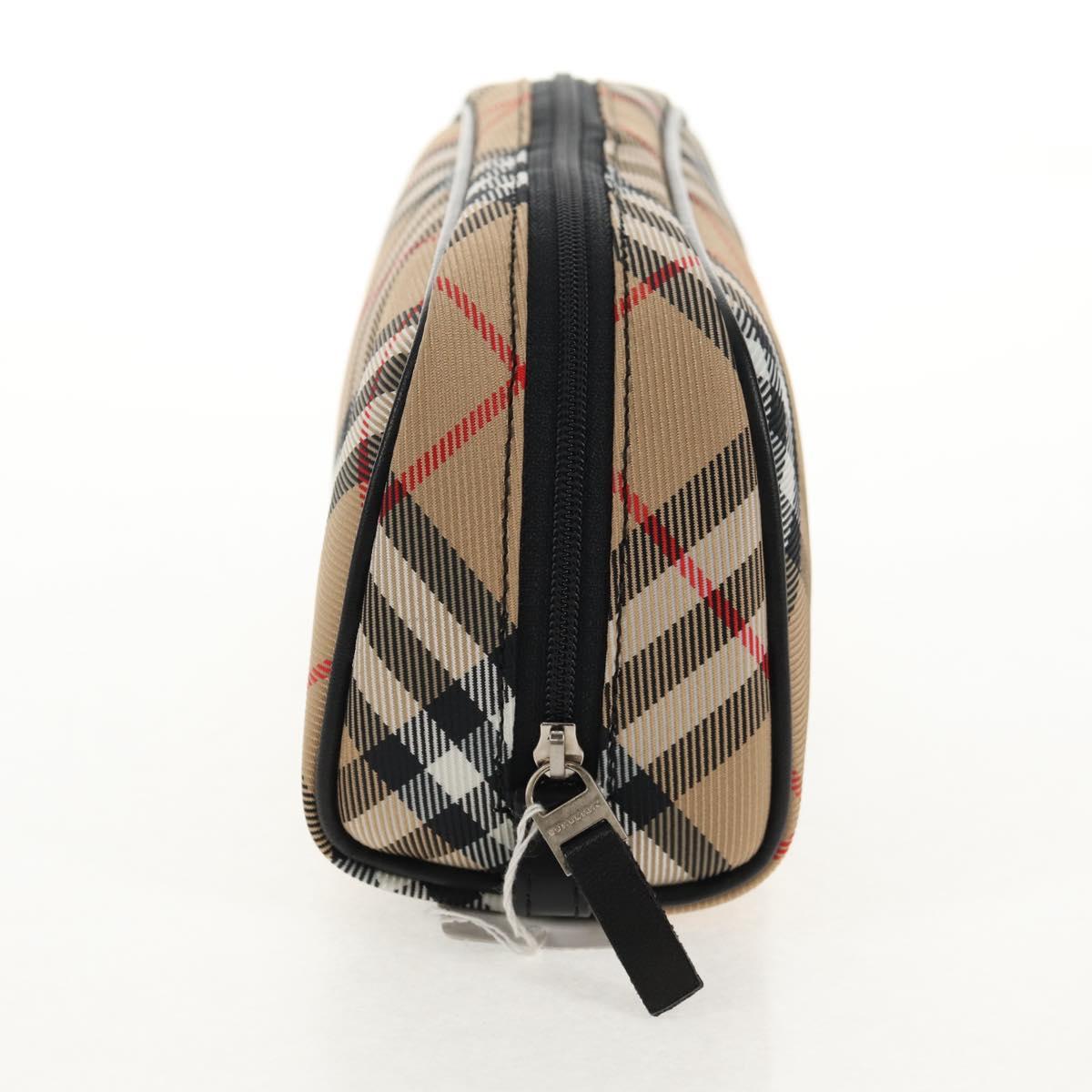 BURBERRY Nova Check Pouch Canvas Beige Silver Auth am9306V