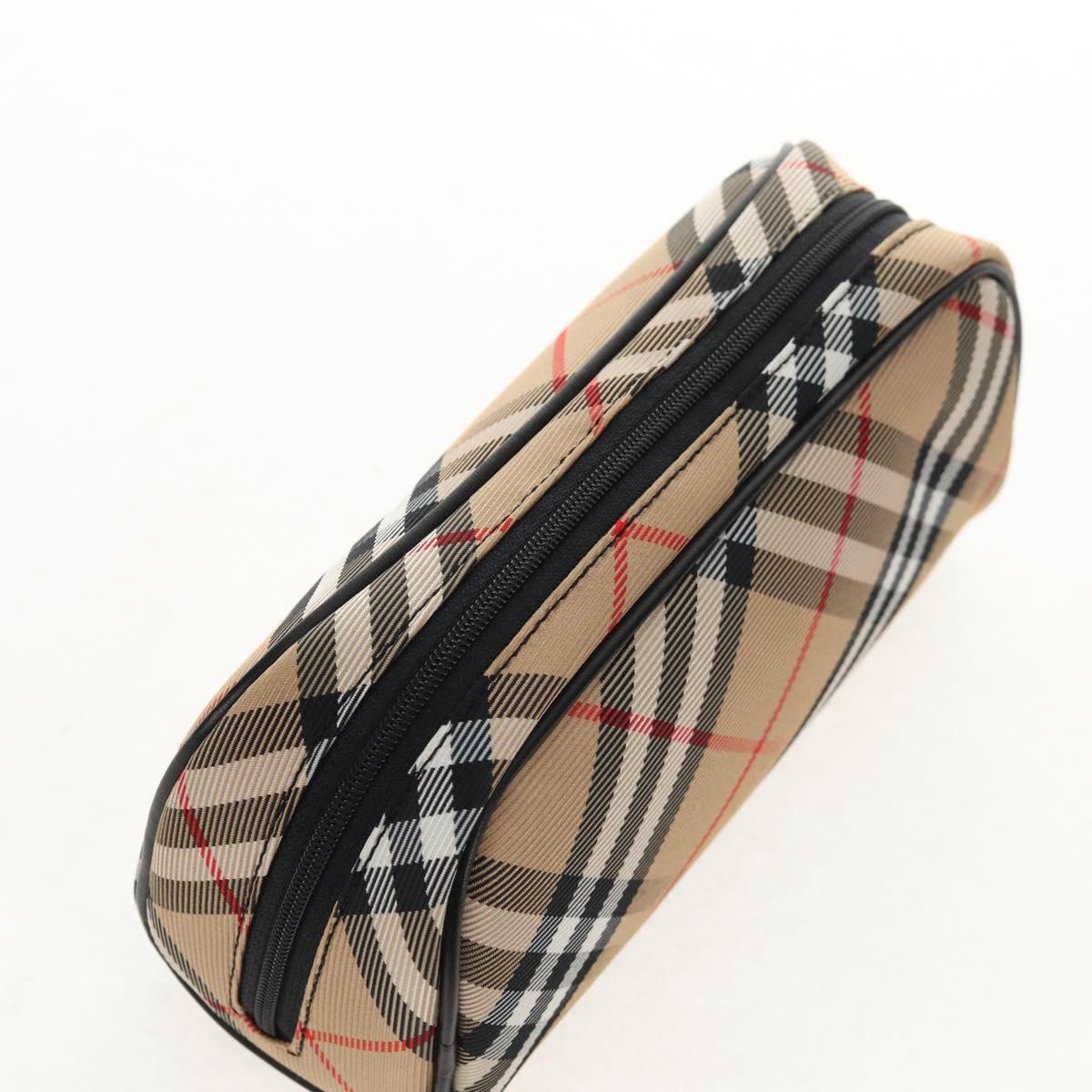 BURBERRY Nova Check Pouch Canvas Beige Silver Auth am9306V