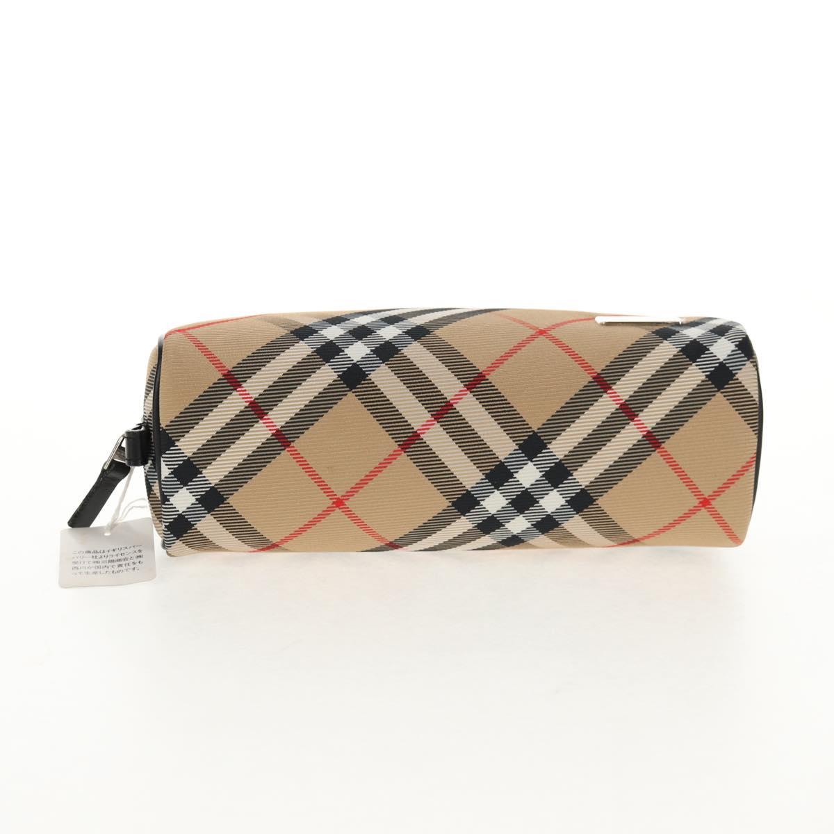 BURBERRY Nova Check Pouch Canvas Beige Silver Auth am9306V