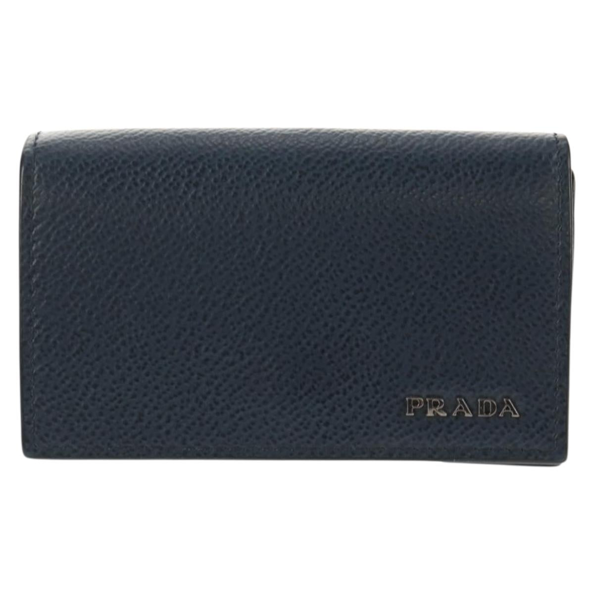 PRADA Card Case Leather Navy Auth am9308V