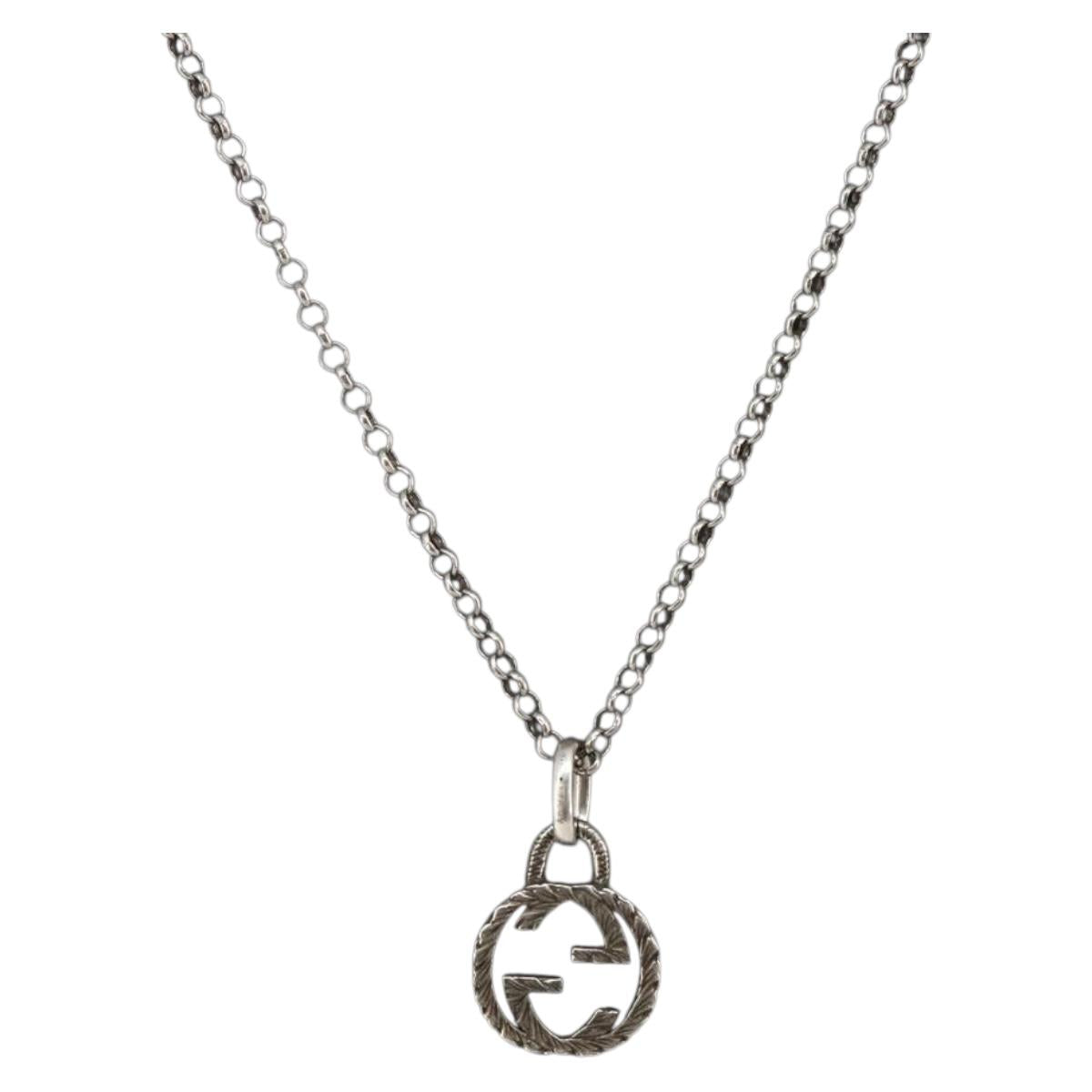 GUCCI Interlocking Necklace Ag925 Silver Auth am9313