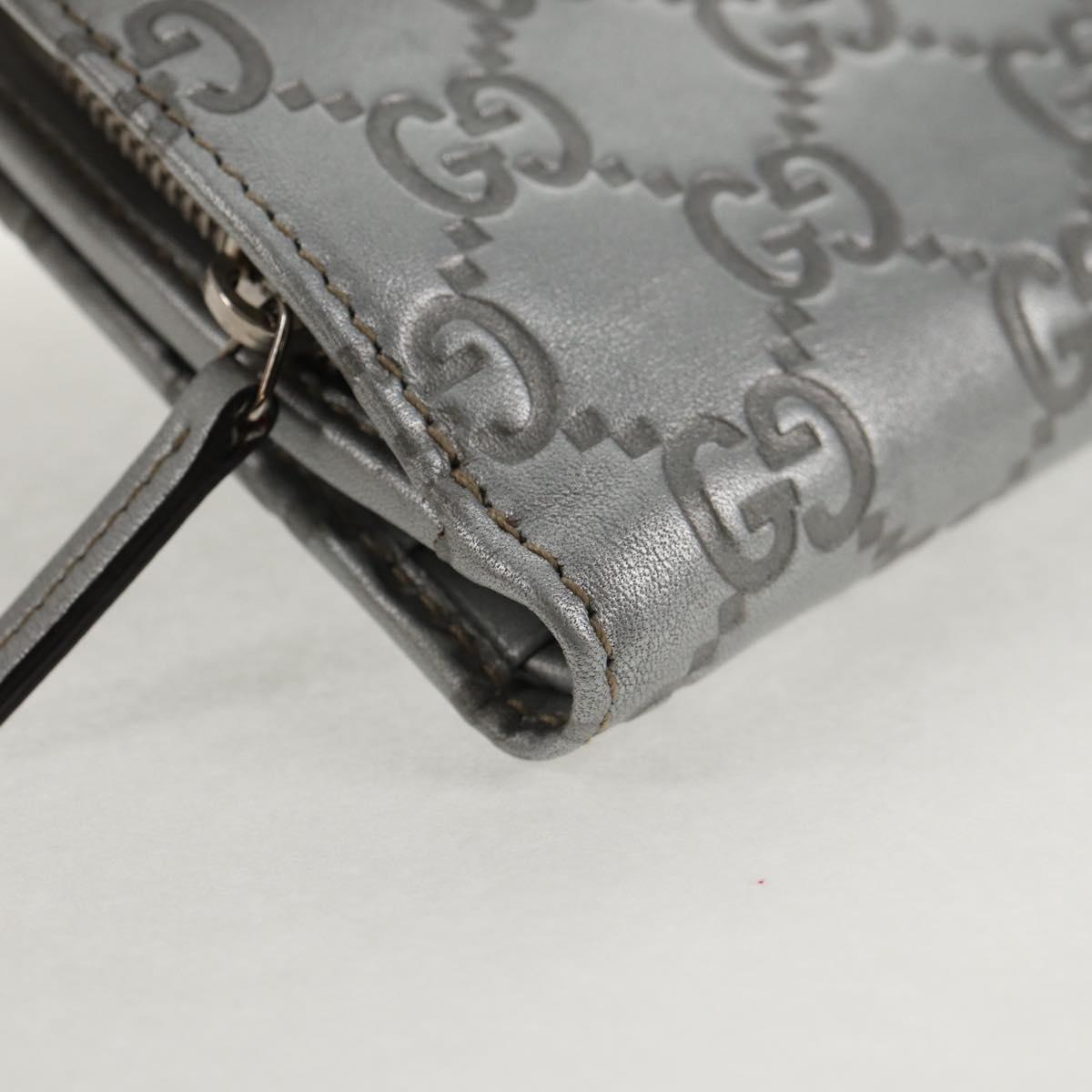 GUCCI GG Canvas Abbey Guccissima Bifold Wallet Leather Silver 154205 Auth am9314V