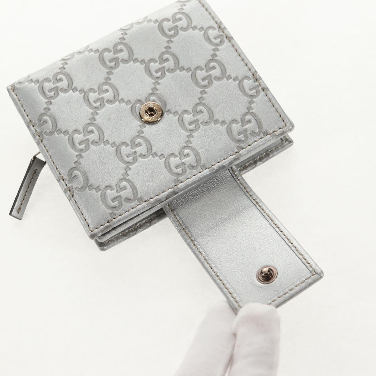 GUCCI GG Canvas Abbey Guccissima Bifold Wallet Leather Silver 154205 Auth am9314V