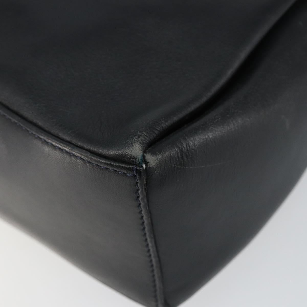 CELINE Shoulder Bag Leather Navy Gold Auth am9321