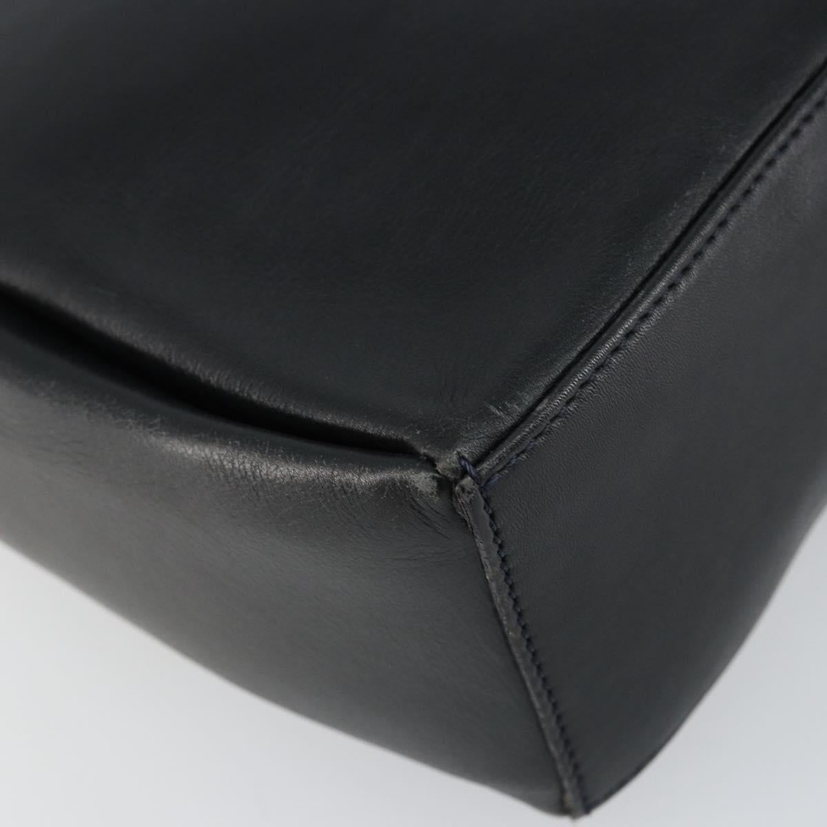 CELINE Shoulder Bag Leather Navy Gold Auth am9321