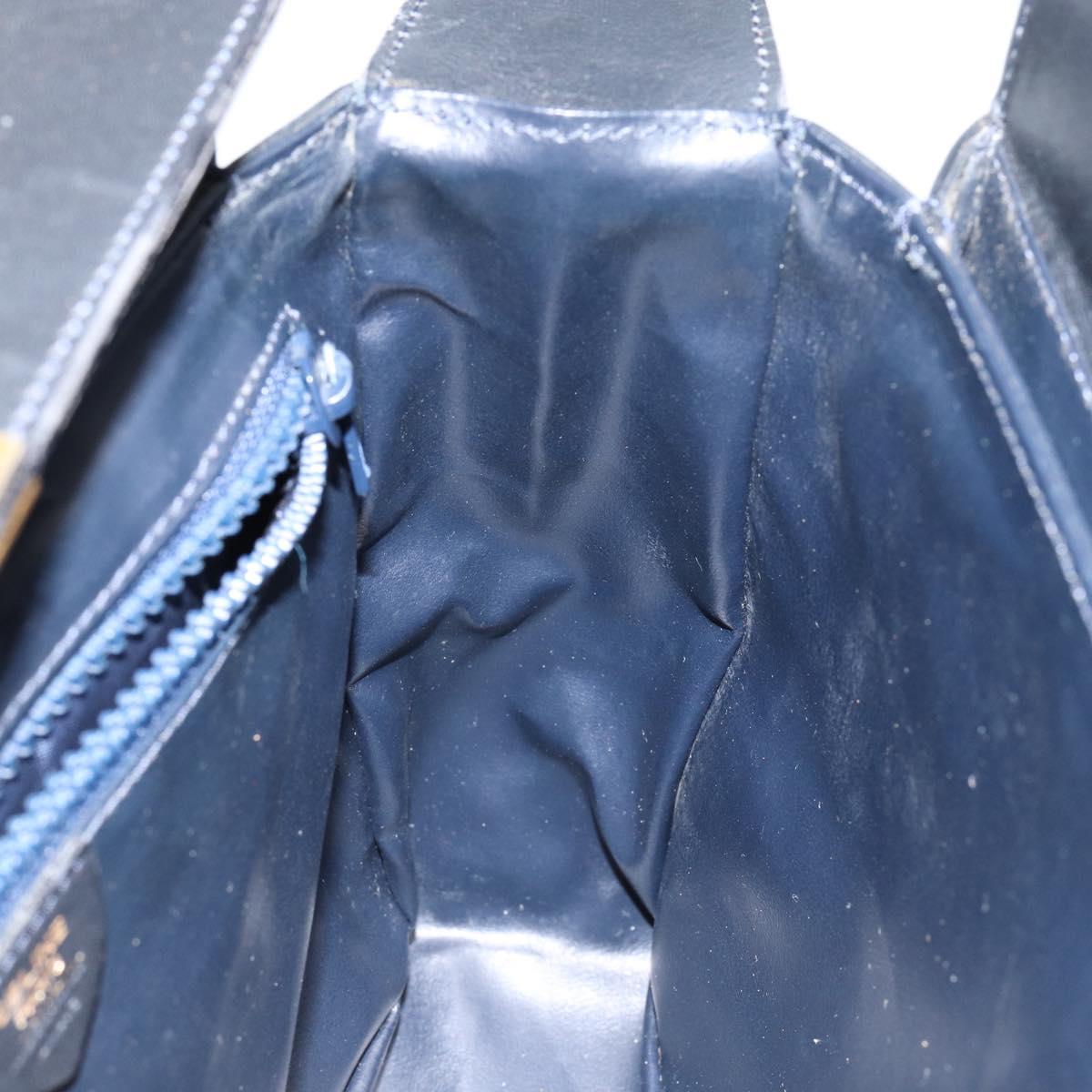 CELINE Shoulder Bag Leather Navy Gold Auth am9321