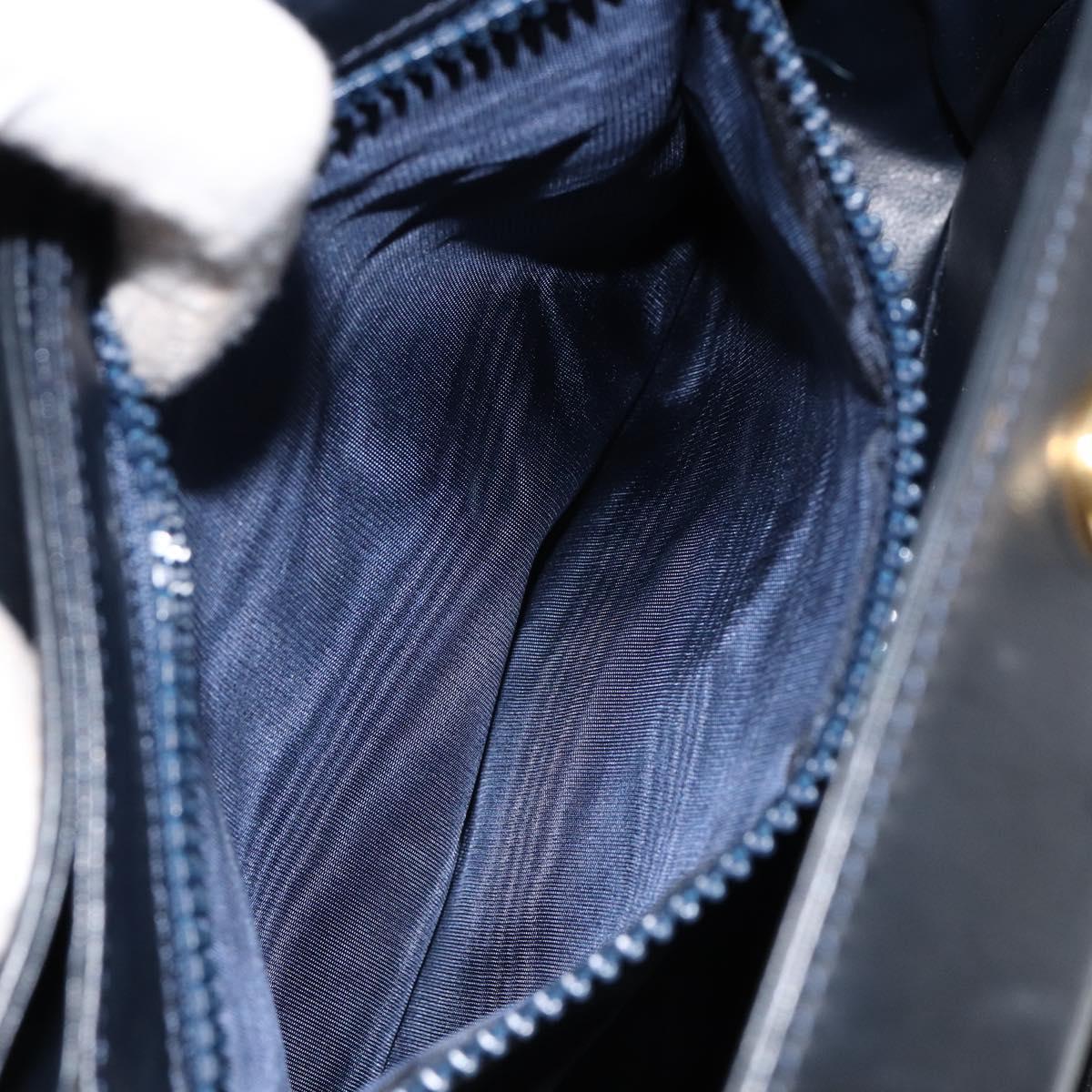 CELINE Shoulder Bag Leather Navy Gold Auth am9321