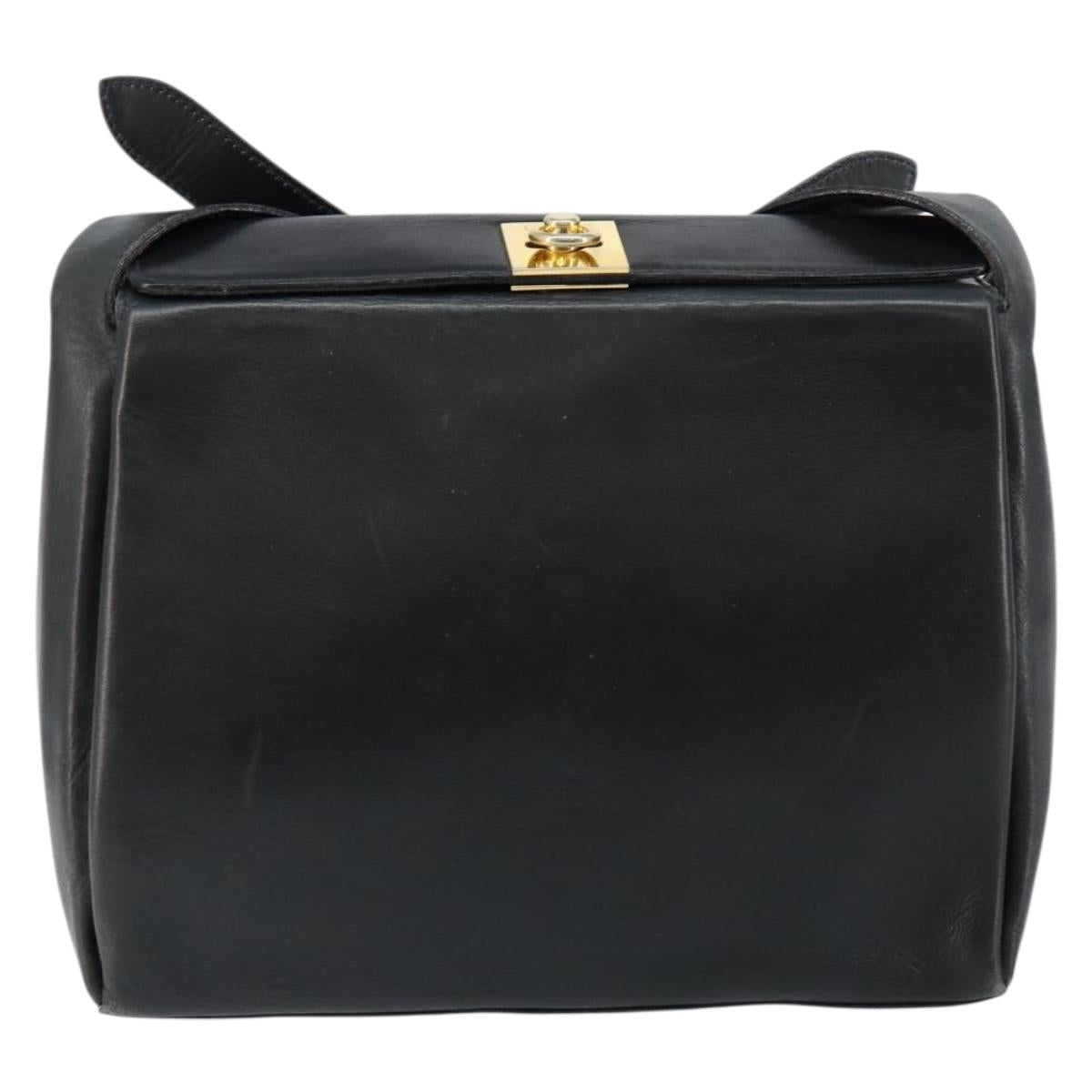 CELINE Shoulder Bag Leather Navy Gold Auth am9321