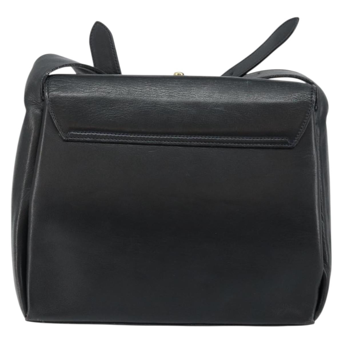 CELINE Shoulder Bag Leather Navy Gold Auth am9321