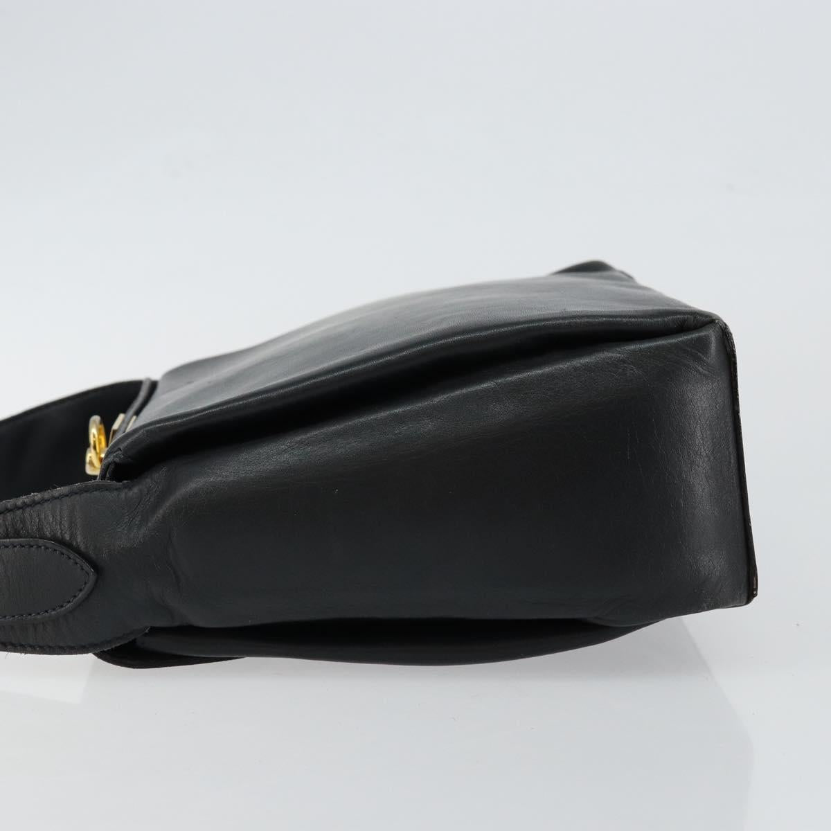 CELINE Shoulder Bag Leather Navy Gold Auth am9321