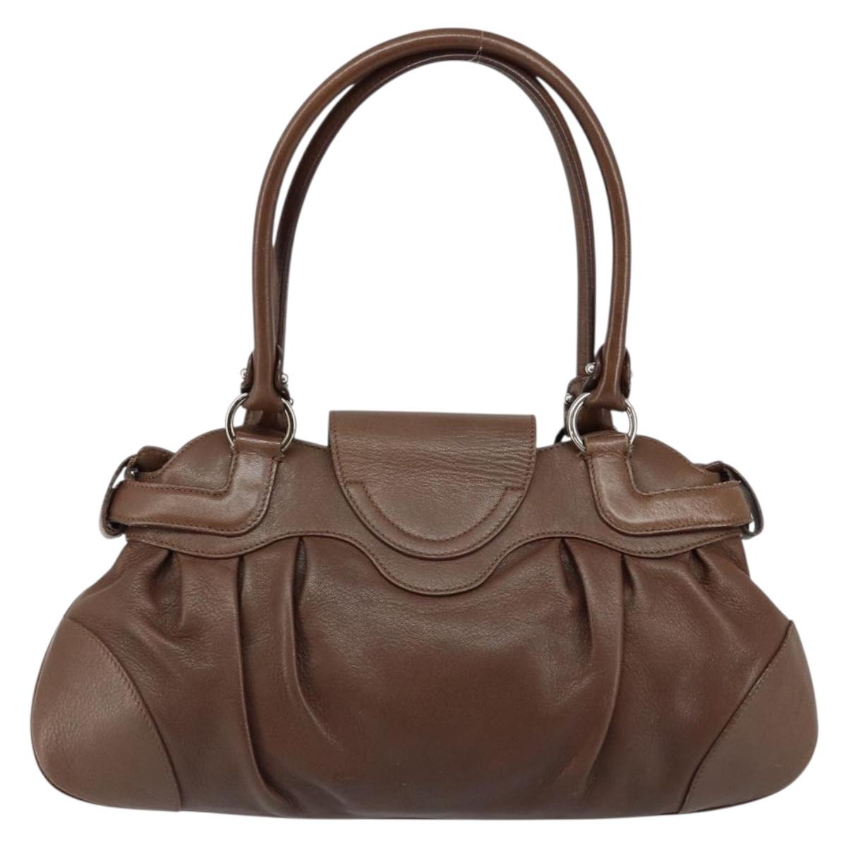 Salvatore Ferragamo Gancini Shoulder Bag Leather Brown Auth am9322