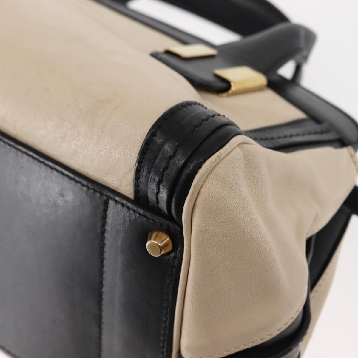 Chloe Little Alice Hand Bag Leather 2way White Gold Auth am9323