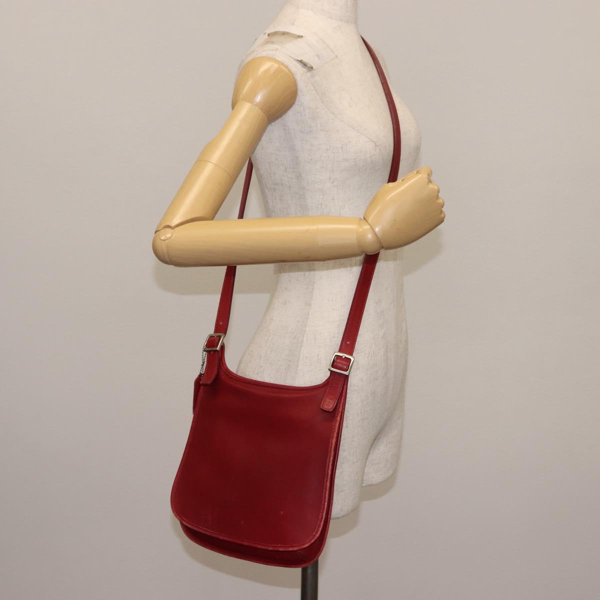 Coach Shoulder Bag Leather Red Auth am9326