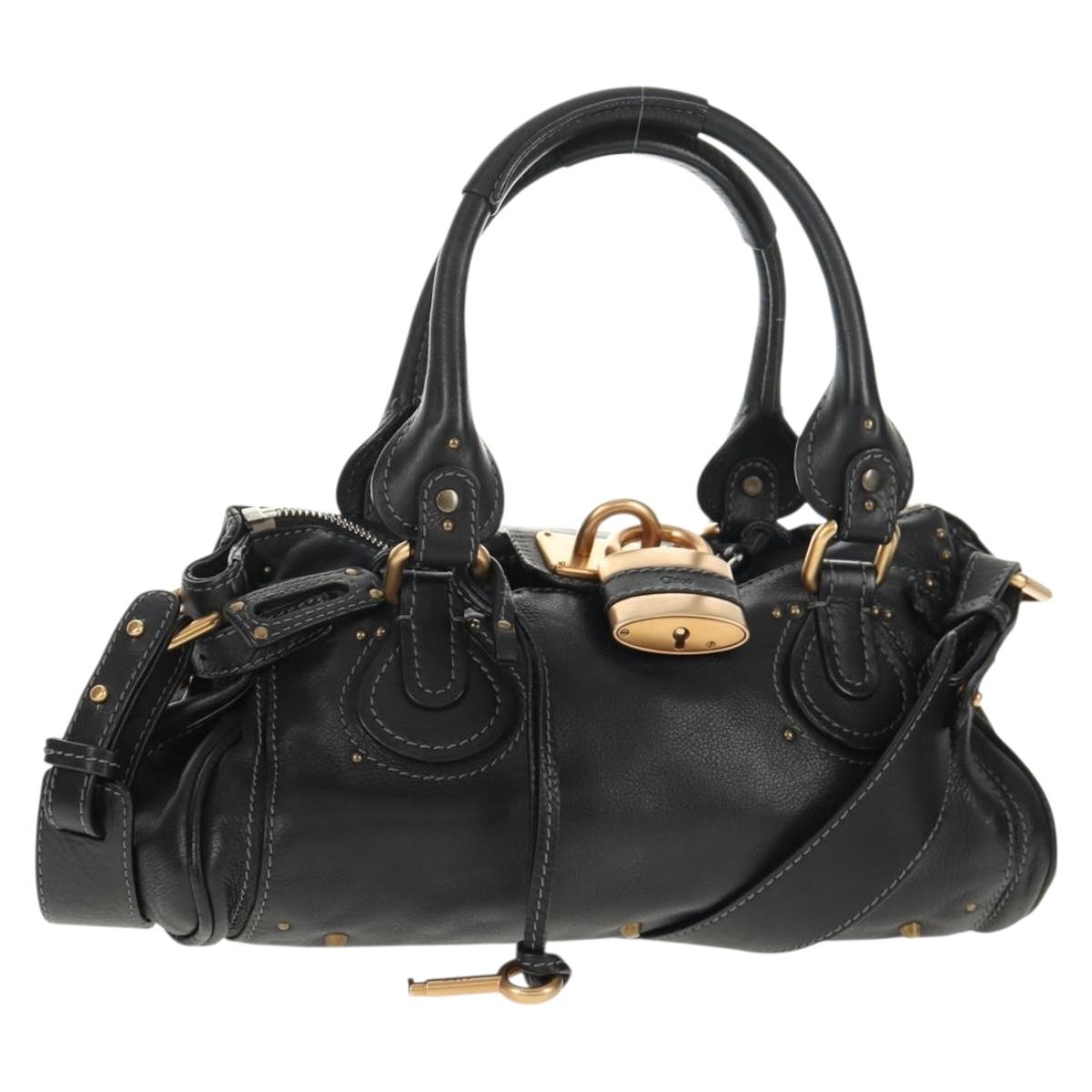 Chloe Paddington Shoulder Bag Leather 2way Black Auth am9330V