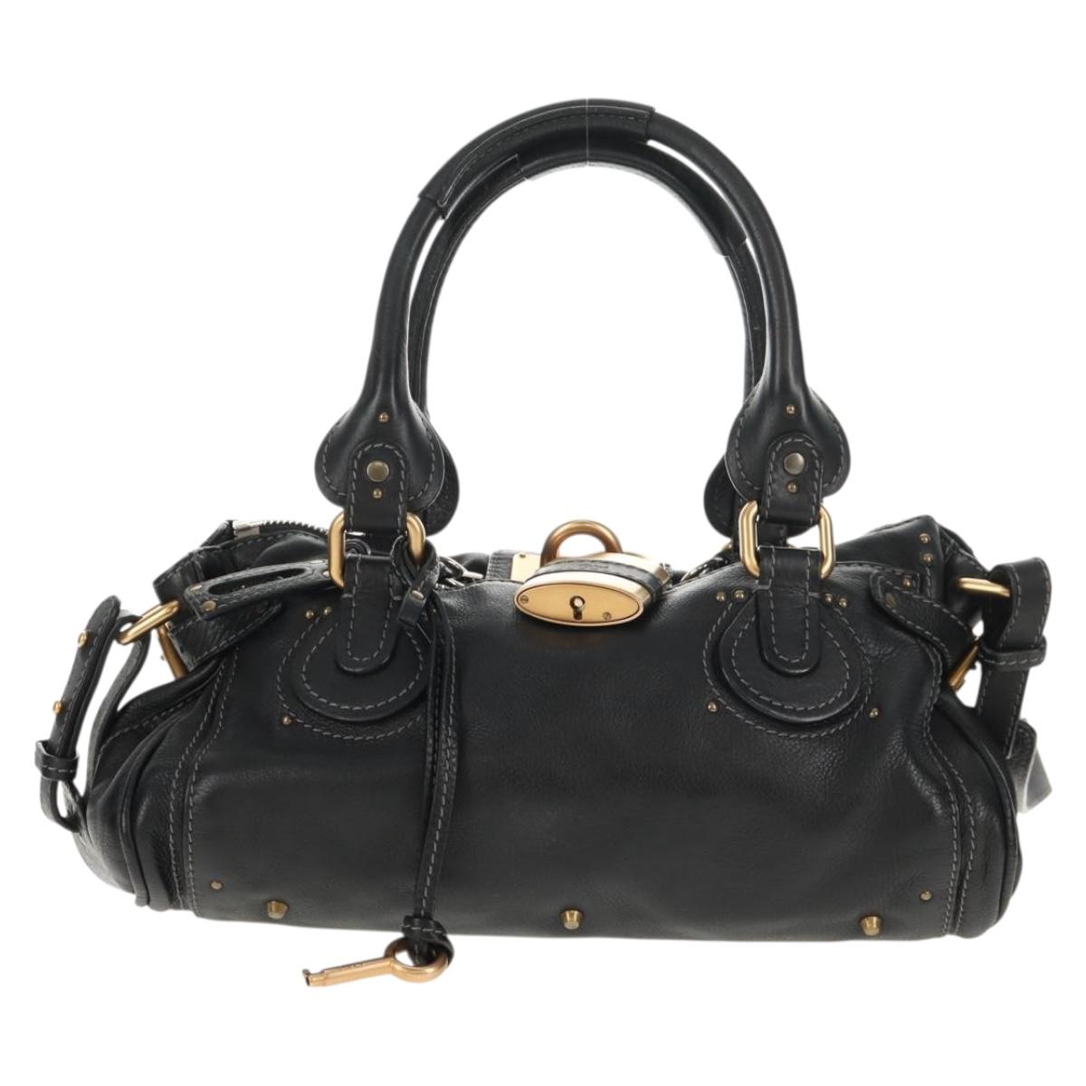 Chloe Paddington Shoulder Bag Leather 2way Black Auth am9330V