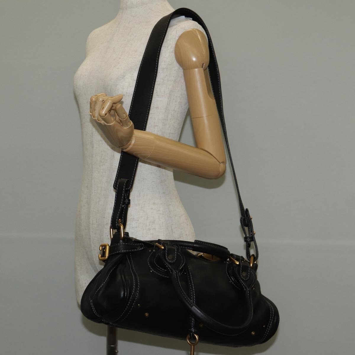 Chloe Paddington Shoulder Bag Leather 2way Black Auth am9330V