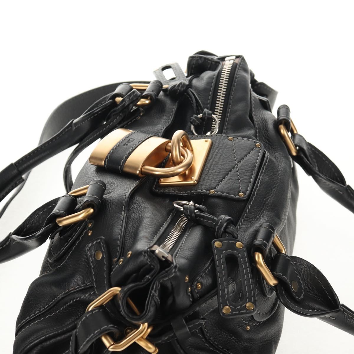 Chloe Paddington Shoulder Bag Leather 2way Black Auth am9330V