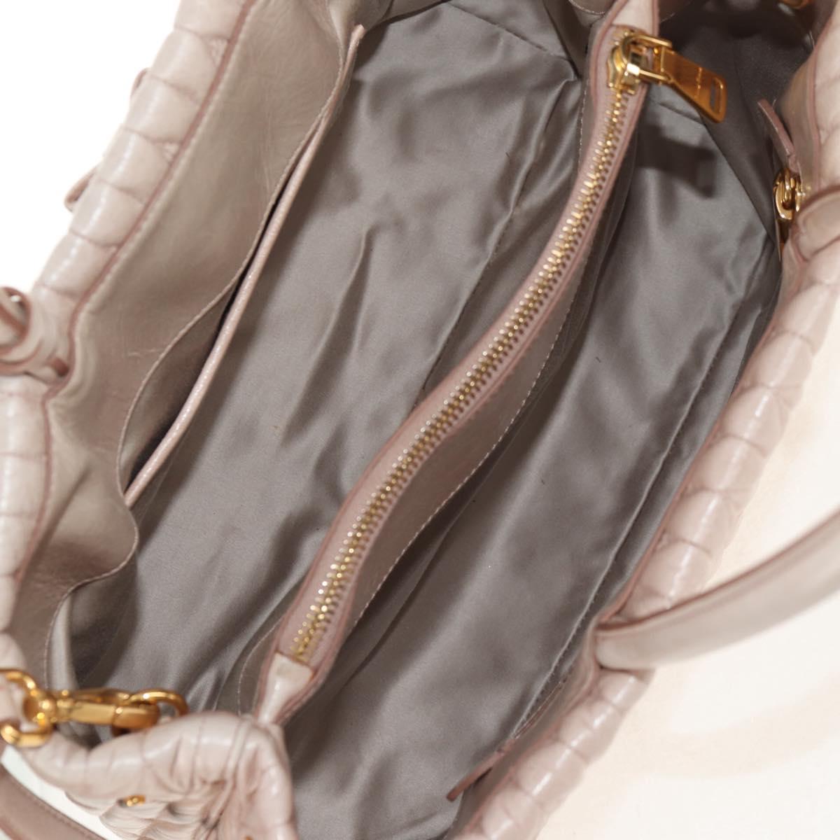 Miu Miu Hand Bag Leather 2way Gold pink beige Auth am9331V