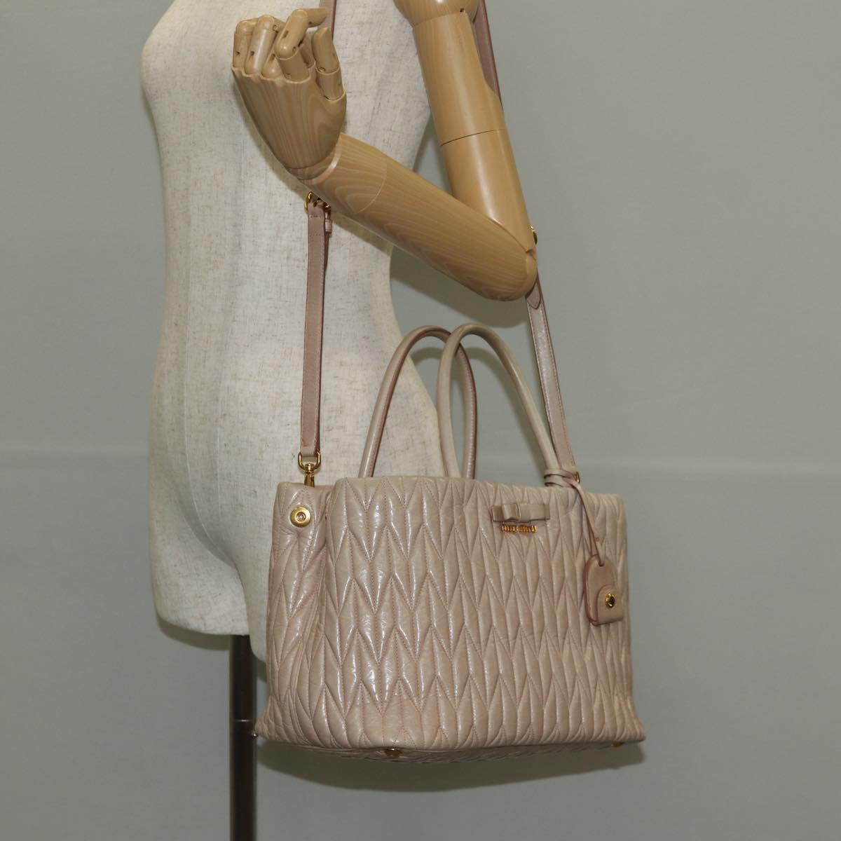Miu Miu Hand Bag Leather 2way Gold pink beige Auth am9331V