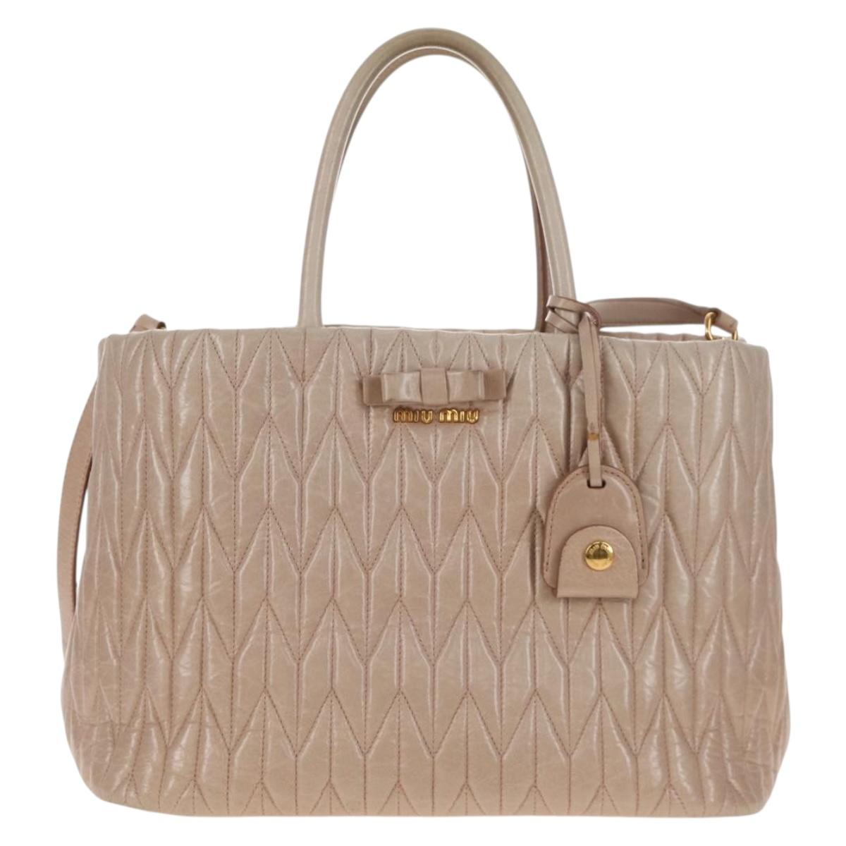 Miu Miu Hand Bag Leather 2way Gold pink beige Auth am9331V