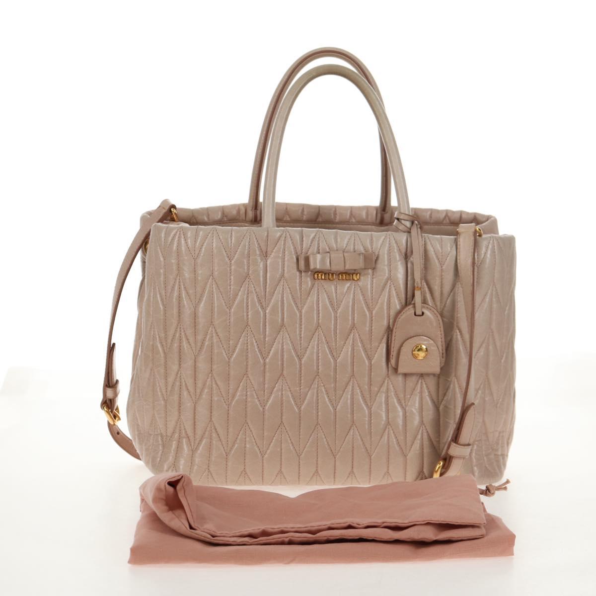 Miu Miu Hand Bag Leather 2way Gold pink beige Auth am9331V