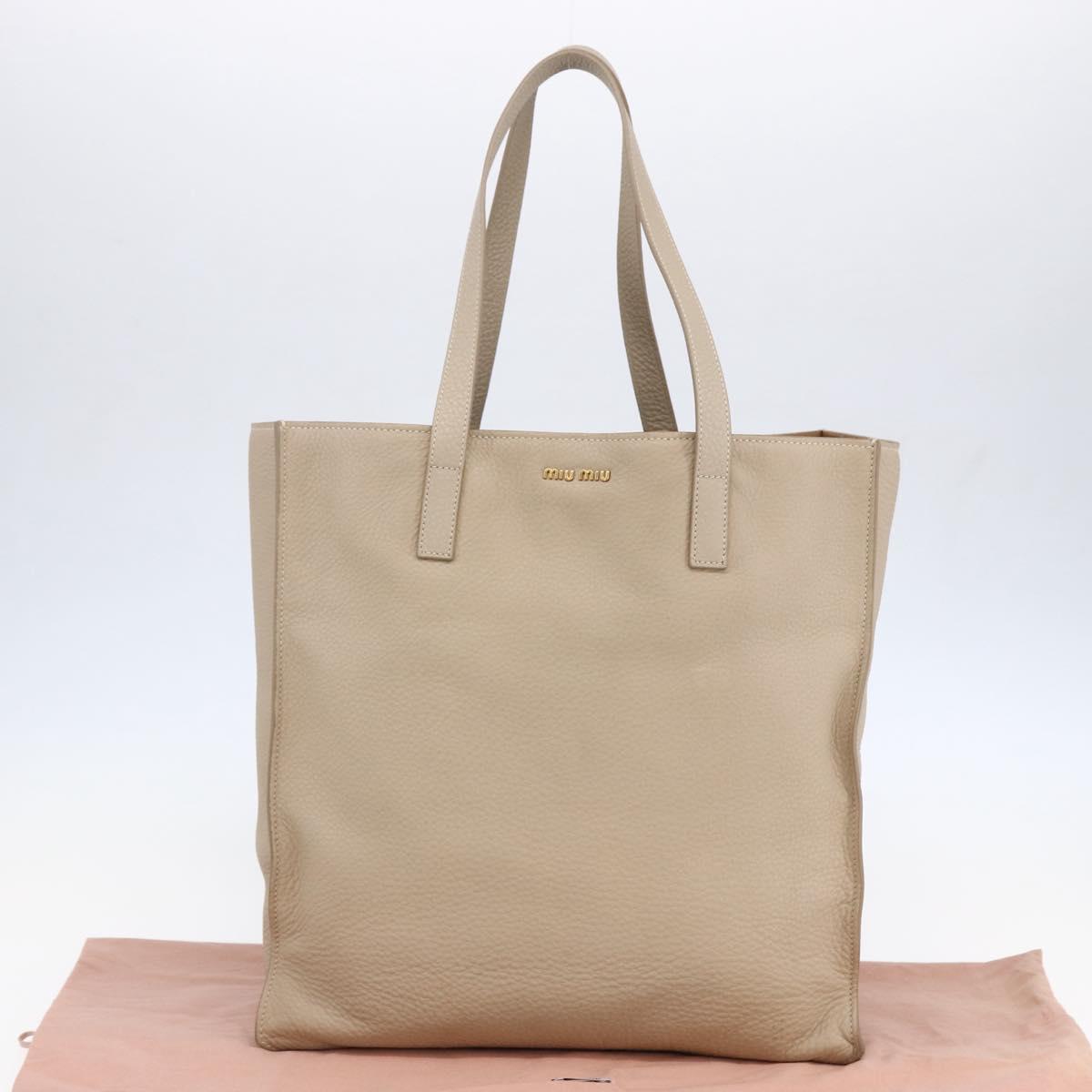 Miu Miu Tote Bag Leather Beige Auth am9332V