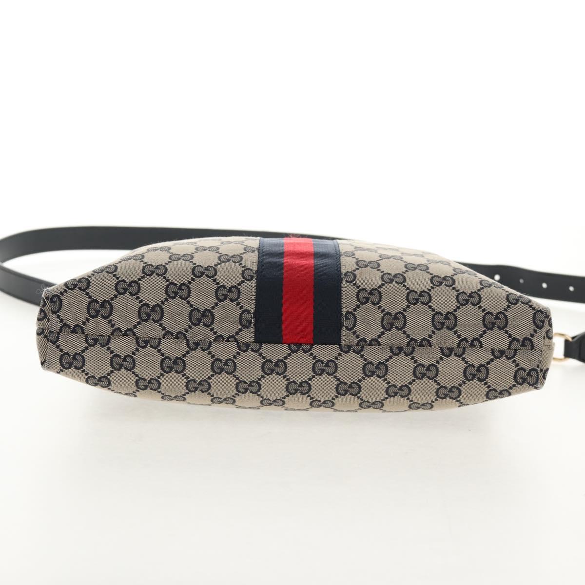 GUCCI GG Canvas Sherry Line Shoulder Bag Navy Gold Red 388926 Auth am9338V