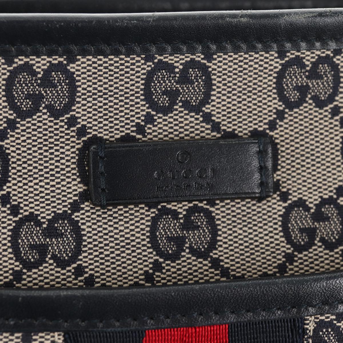 GUCCI GG Canvas Sherry Line Shoulder Bag Navy Gold Red 388926 Auth am9338V