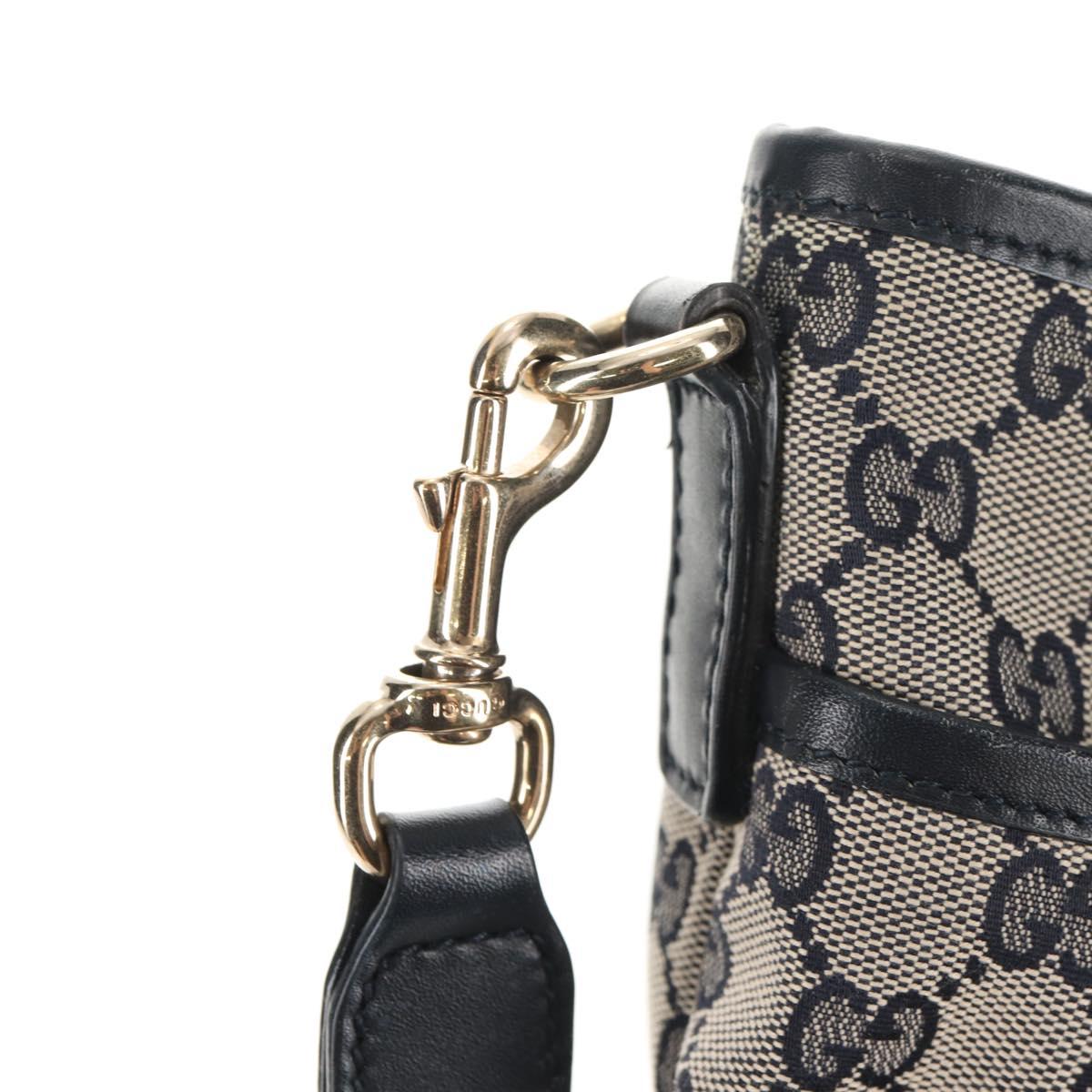 GUCCI GG Canvas Sherry Line Shoulder Bag Navy Gold Red 388926 Auth am9338V