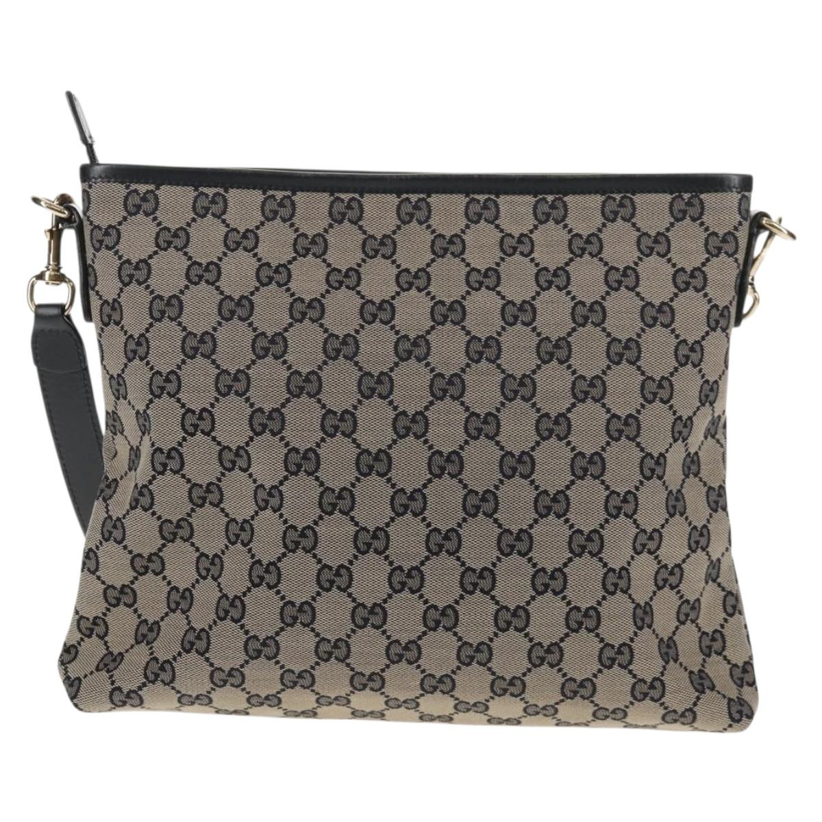 GUCCI GG Canvas Sherry Line Shoulder Bag Navy Gold Red 388926 Auth am9338V