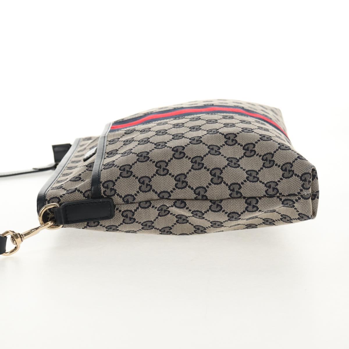 GUCCI GG Canvas Sherry Line Shoulder Bag Navy Gold Red 388926 Auth am9338V