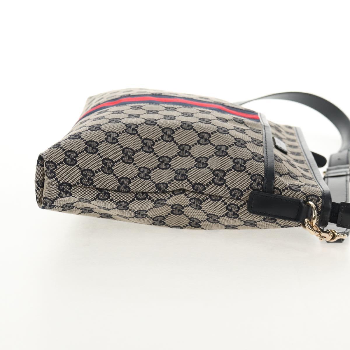 GUCCI GG Canvas Sherry Line Shoulder Bag Navy Gold Red 388926 Auth am9338V