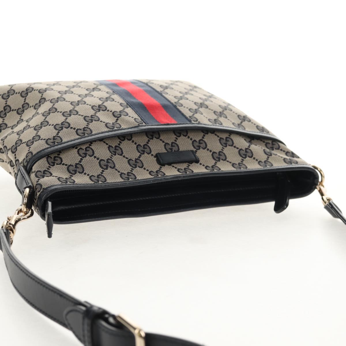 GUCCI GG Canvas Sherry Line Shoulder Bag Navy Gold Red 388926 Auth am9338V