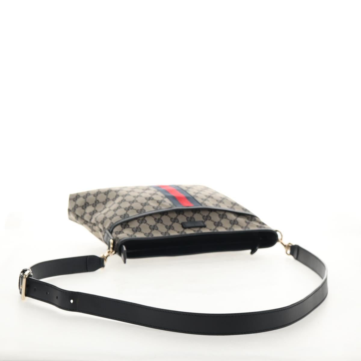 GUCCI GG Canvas Sherry Line Shoulder Bag Navy Gold Red 388926 Auth am9338V