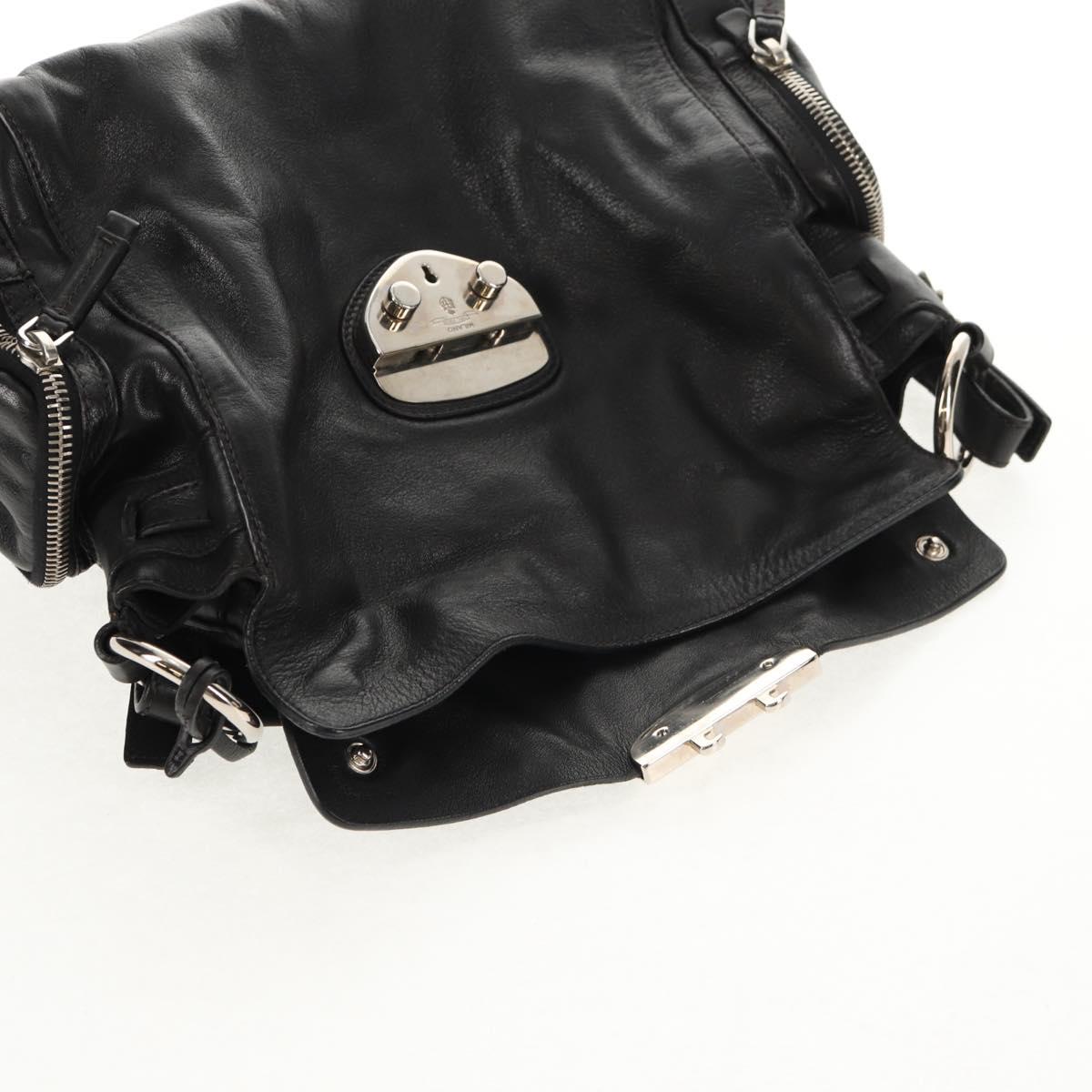 PRADA Shoulder Bag Leather Black Silver Auth am9339V