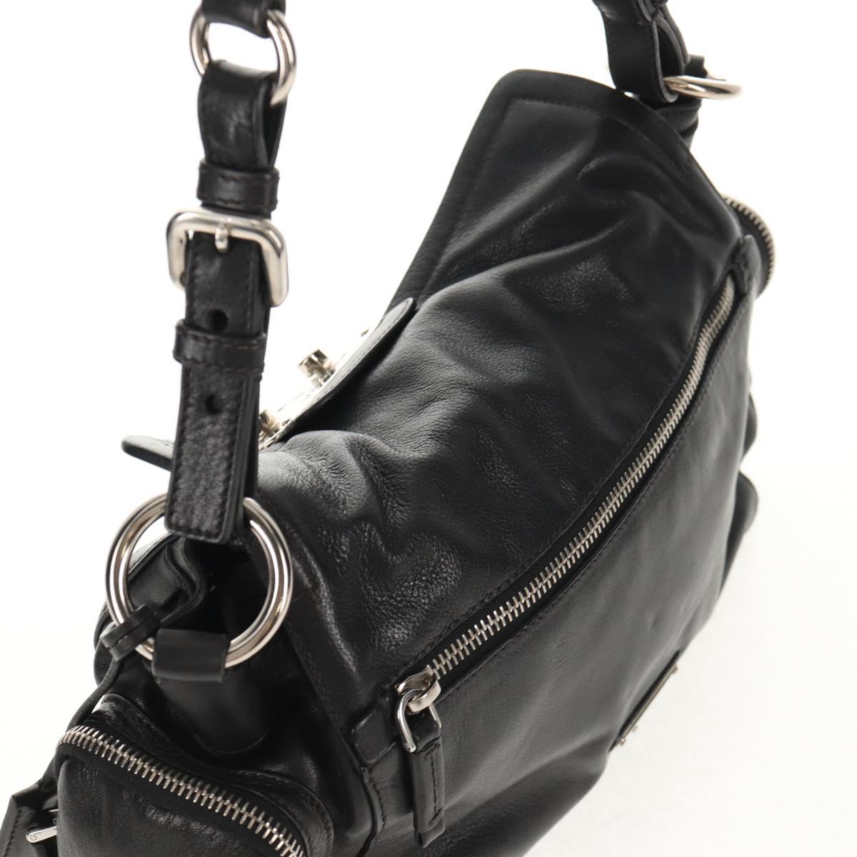 PRADA Shoulder Bag Leather Black Silver Auth am9339V