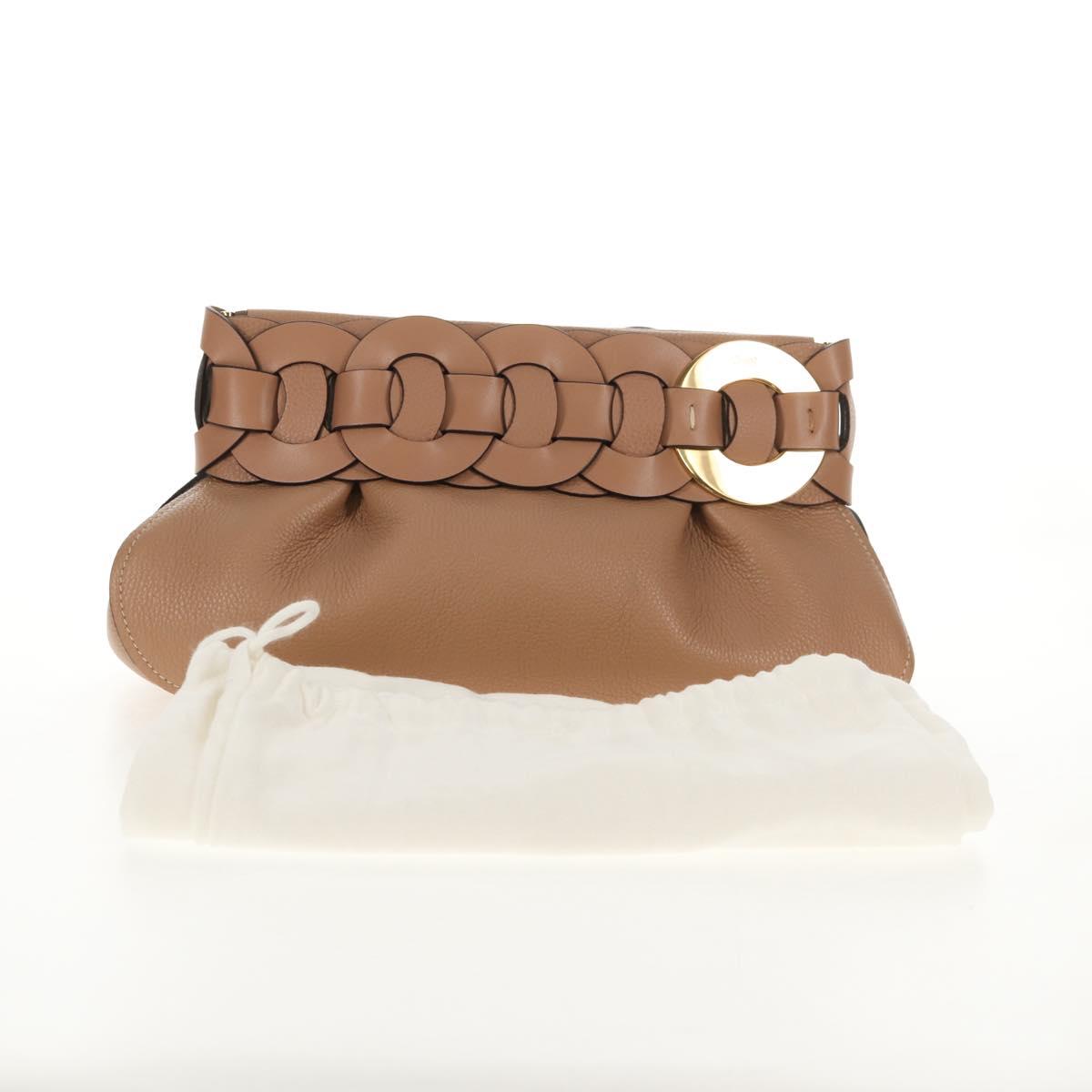 Chloe Darryl Clutch Bag Leather Beige Gold Auth am9340V