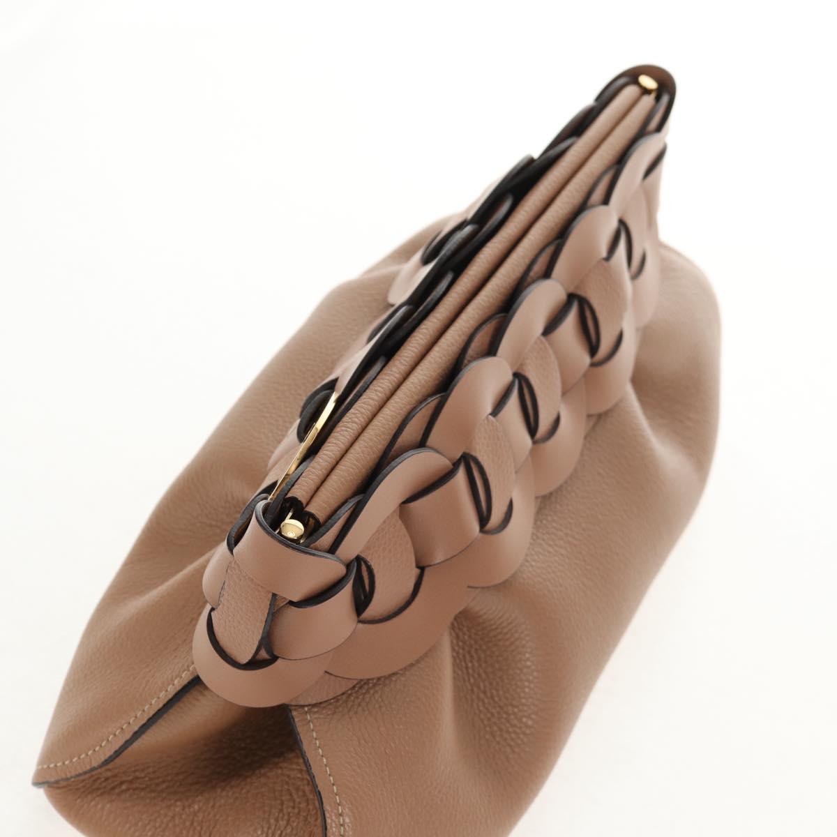 Chloe Darryl Clutch Bag Leather Beige Gold Auth am9340V