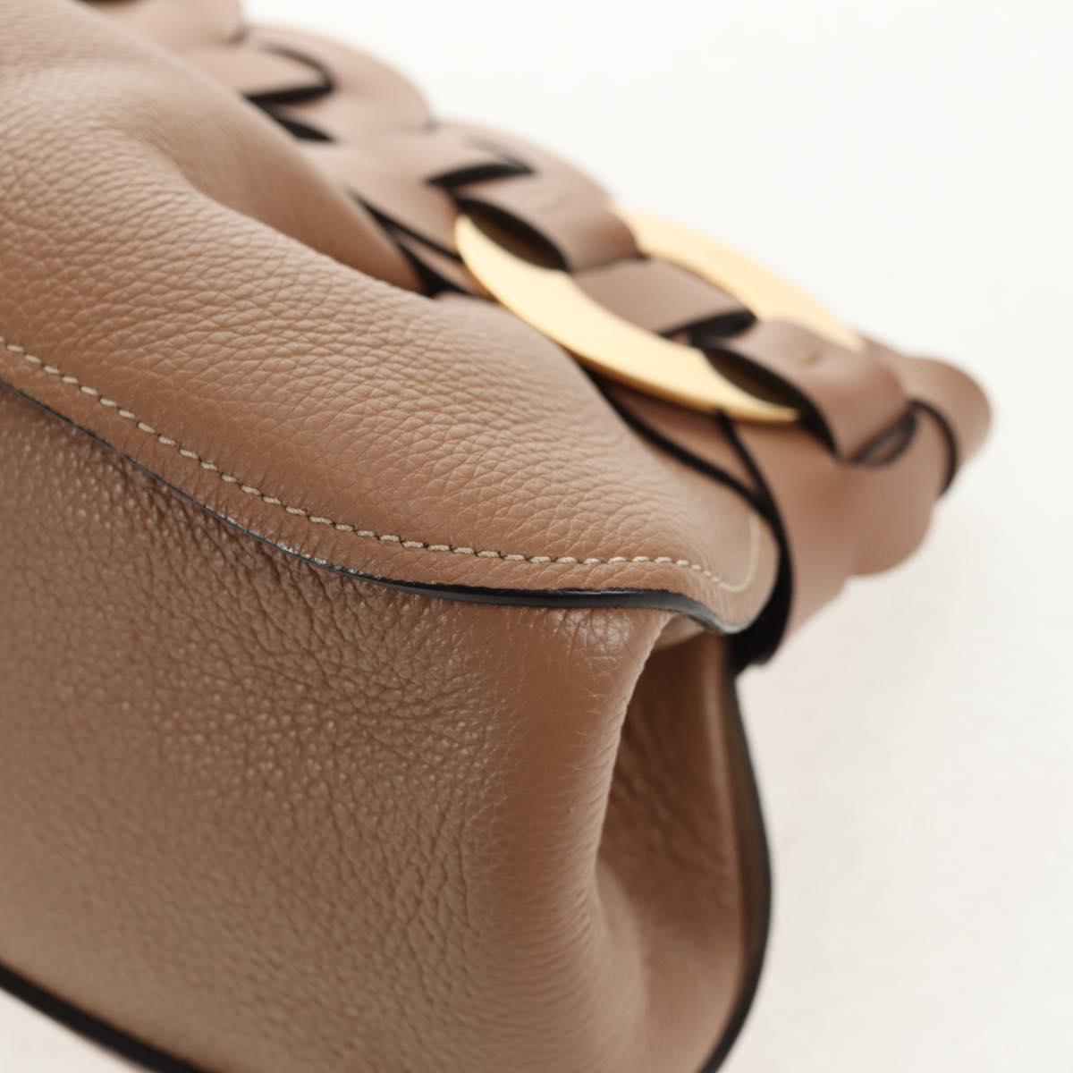 Chloe Darryl Clutch Bag Leather Beige Gold Auth am9340V