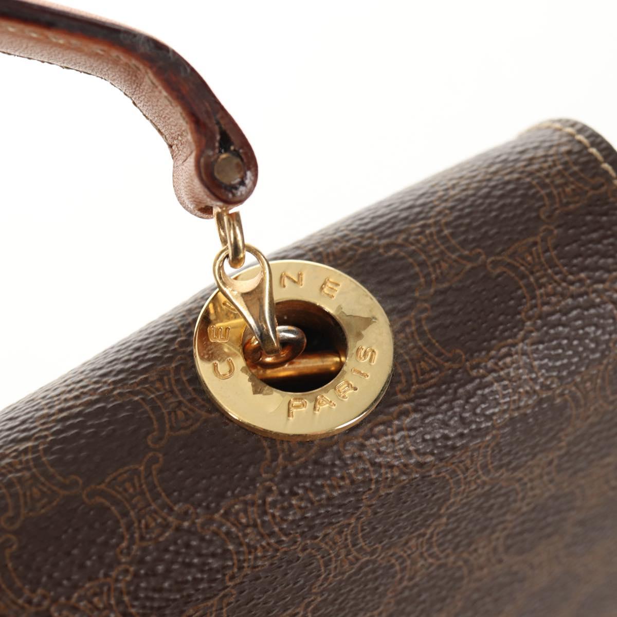 CELINE Macadam Canvas Hand Bag PVC Leather 2way Brown Gold Auth am9343V