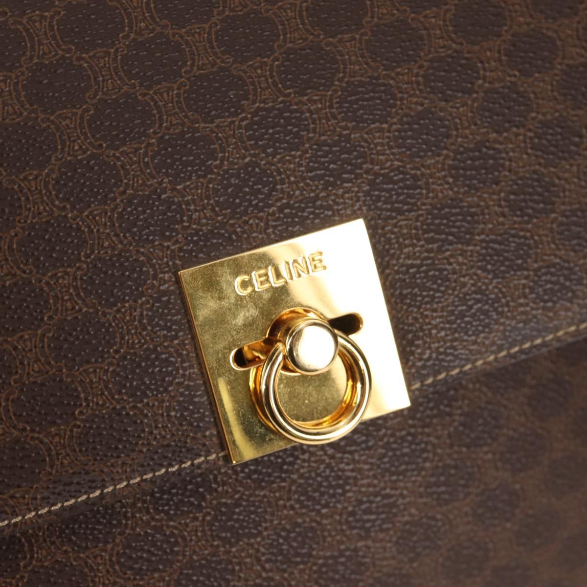 CELINE Macadam Canvas Hand Bag PVC Leather 2way Brown Gold Auth am9343V