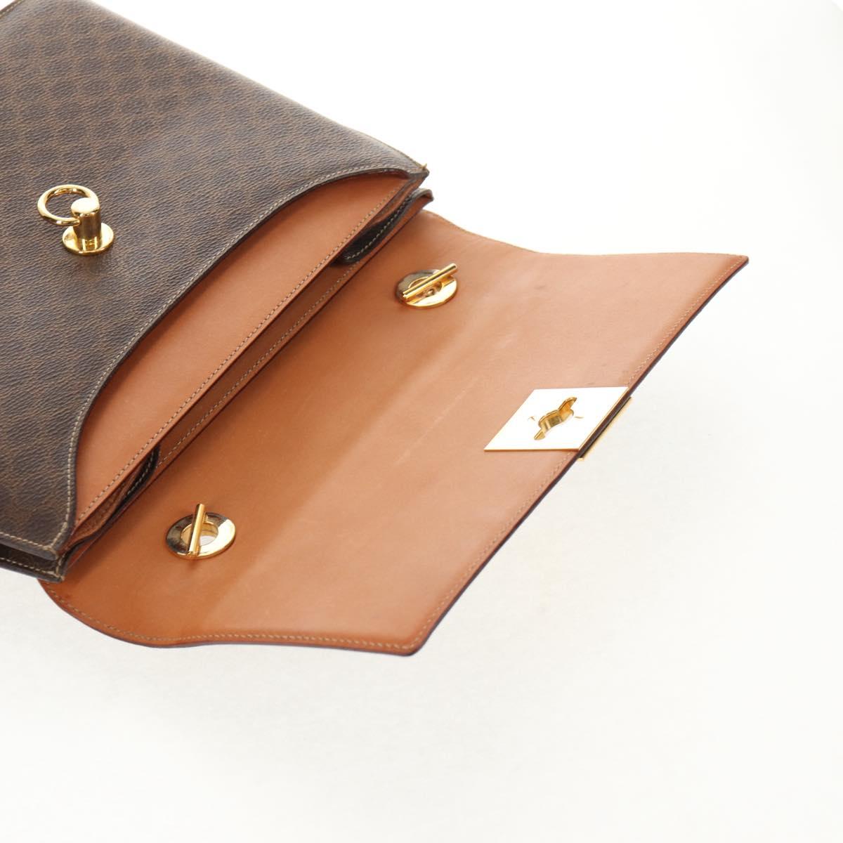 CELINE Macadam Canvas Hand Bag PVC Leather 2way Brown Gold Auth am9343V
