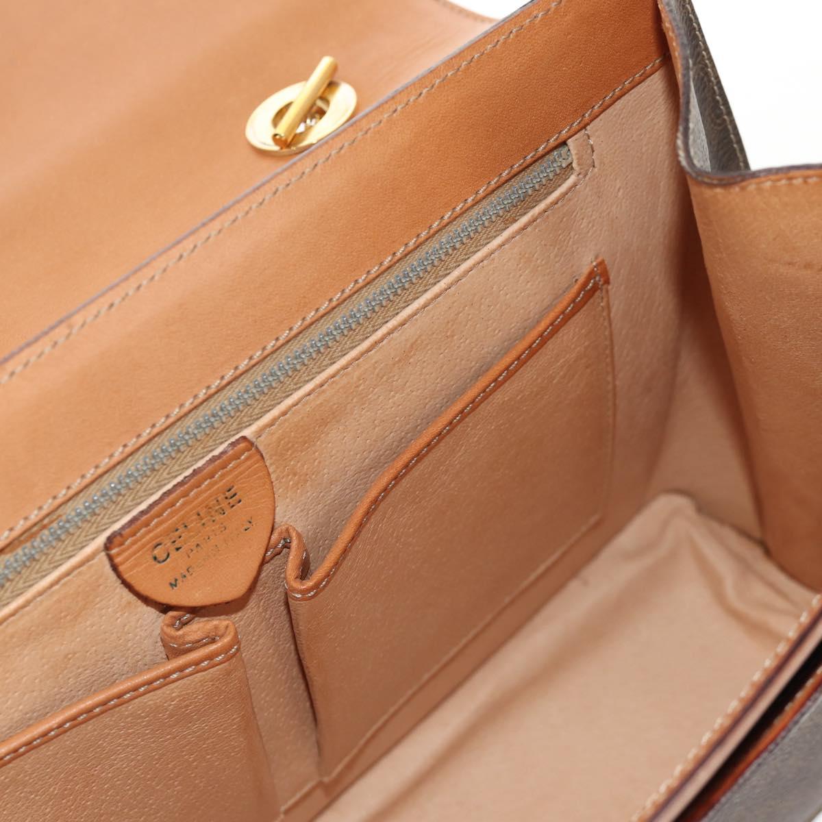CELINE Macadam Canvas Hand Bag PVC Leather 2way Brown Gold Auth am9343V