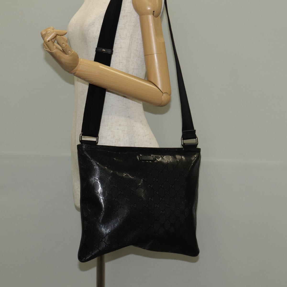 GUCCI GG implementation Shoulder Bag PVC Black Silver 201446 Auth am9344V